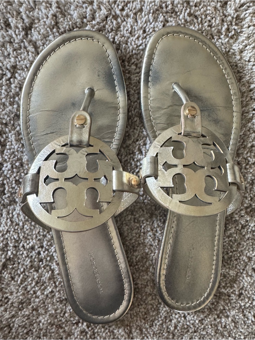 Tory Burch Miller Sandal Gold Metallic Size 10